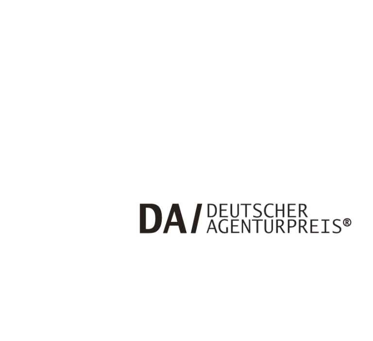 Weißes Logo des Deutschen Agenturpreises (DA) mit stilisiertem Preis-Trophäen-Symbol und Schriftzug DA Deutscher Agenturpreis – klarer, minimalistischer Markenauftritt.